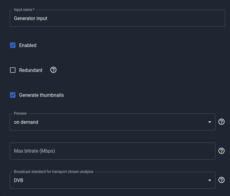 Generator Input metadata section